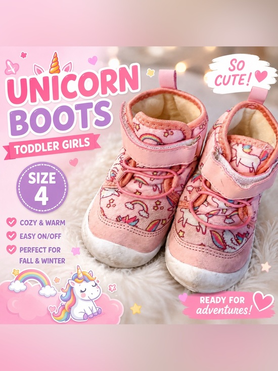Other - Toddler Girls Unicorn Rainbow Winter Boots – Size 4 | Pink Cozy Boots